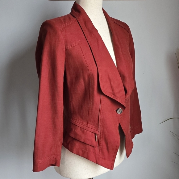 White House Black Market, Rust Red Cropped Linen Moto Blazer, Size 4 Small - Picture 5 of 11